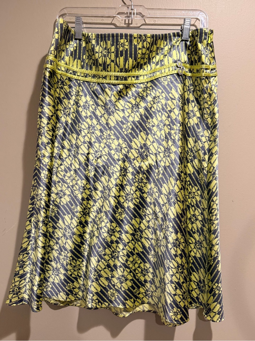 Ted Baker Silk Cotton Floral Midi Skirt Size 4 Yellow Gray